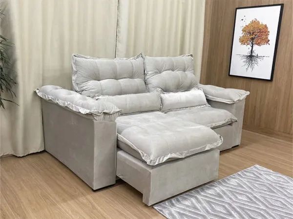 Sofá retrátil maldivas cor clara 2,50m 7 - Foto 2