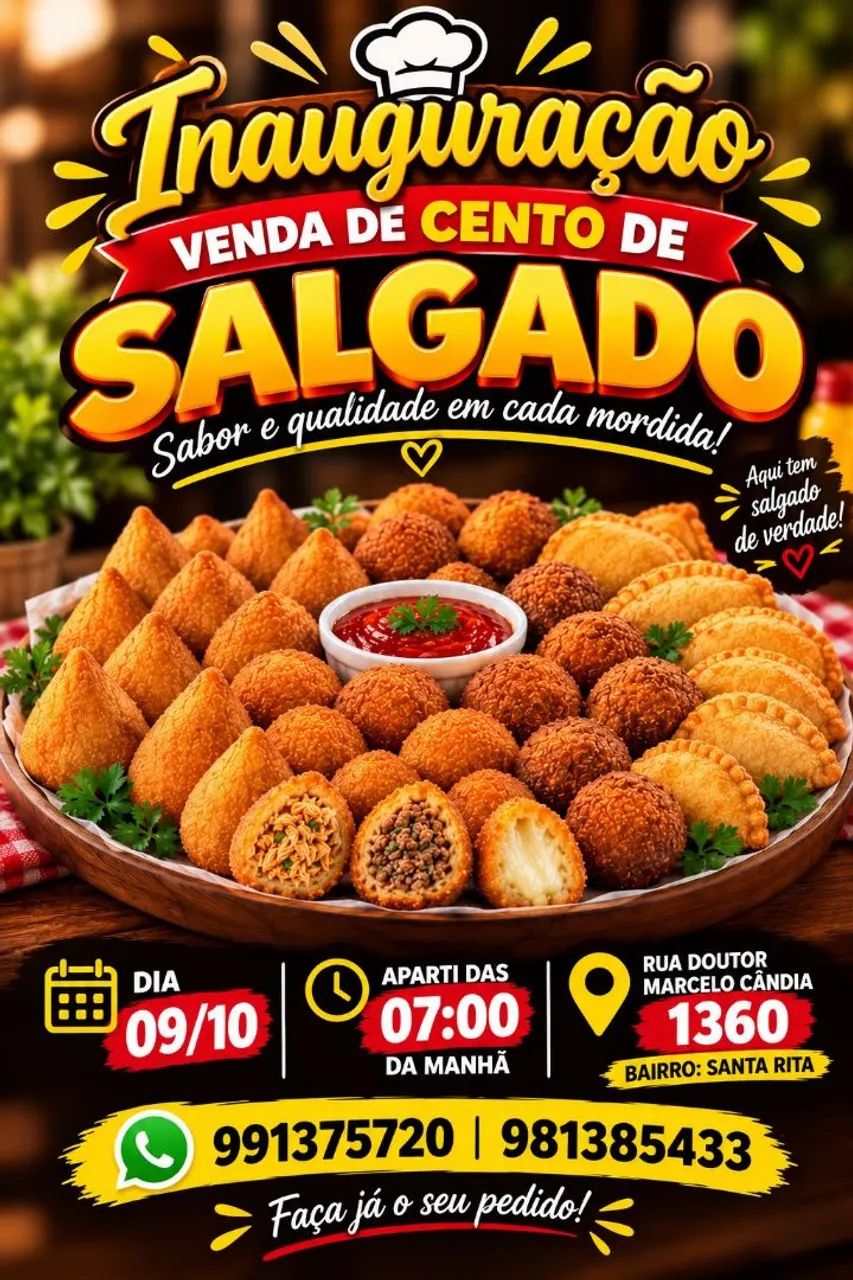 Cento de salgados 35 Reais