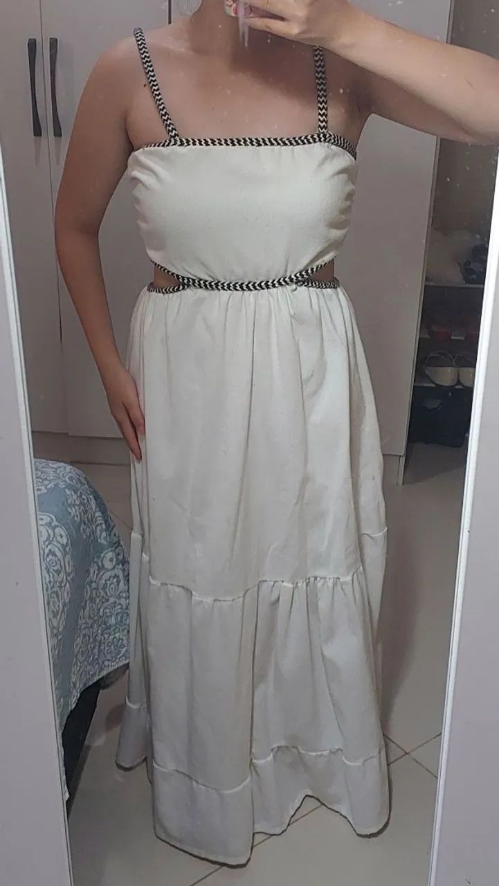 Vestido Longo Branco Colmeia