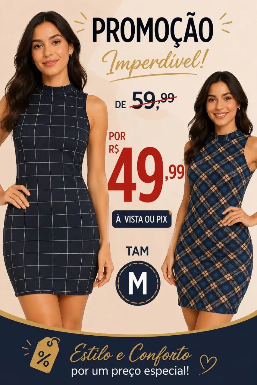 Vestido Super Elegante Xadrez 