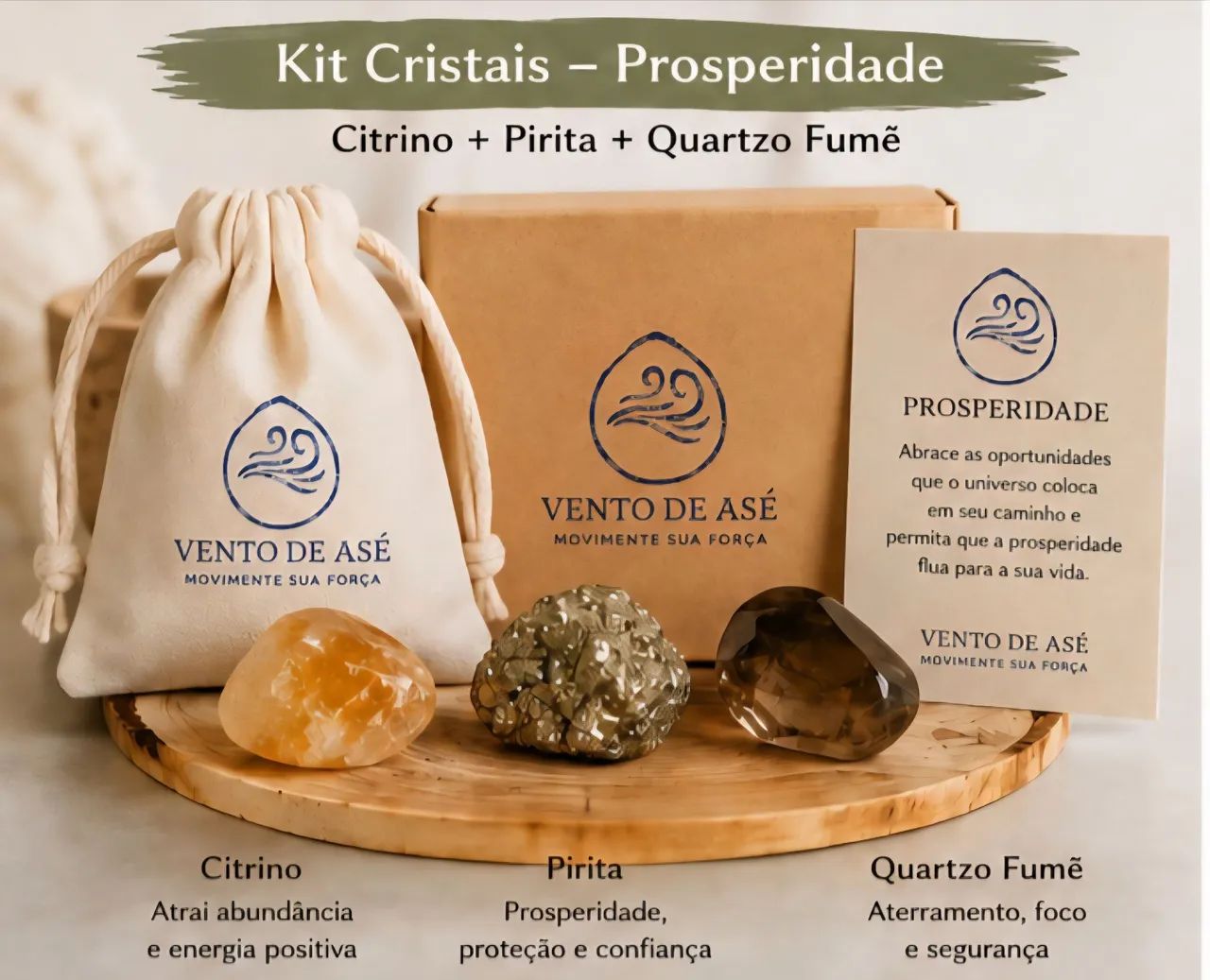 Kit cristais- prosperidade- Citrino- pirita- quartzo fumê