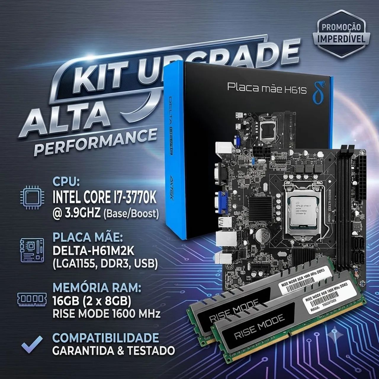 KIT INTEL I7 3770K + DELTA-H61M2K + 2x8 GB RAM RISE MODE