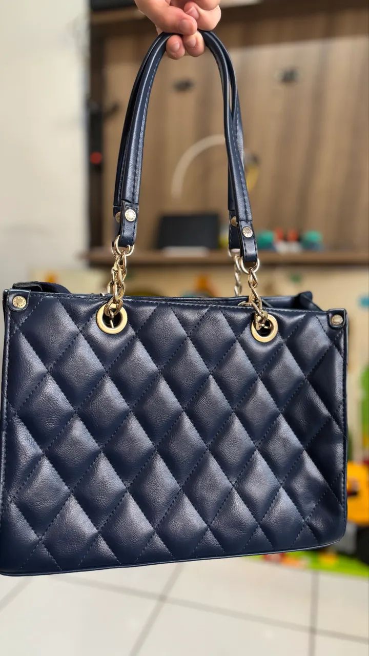 Bolsa de Mão Mônica Sanches - Azul Marinho - Impecável - Bolsas