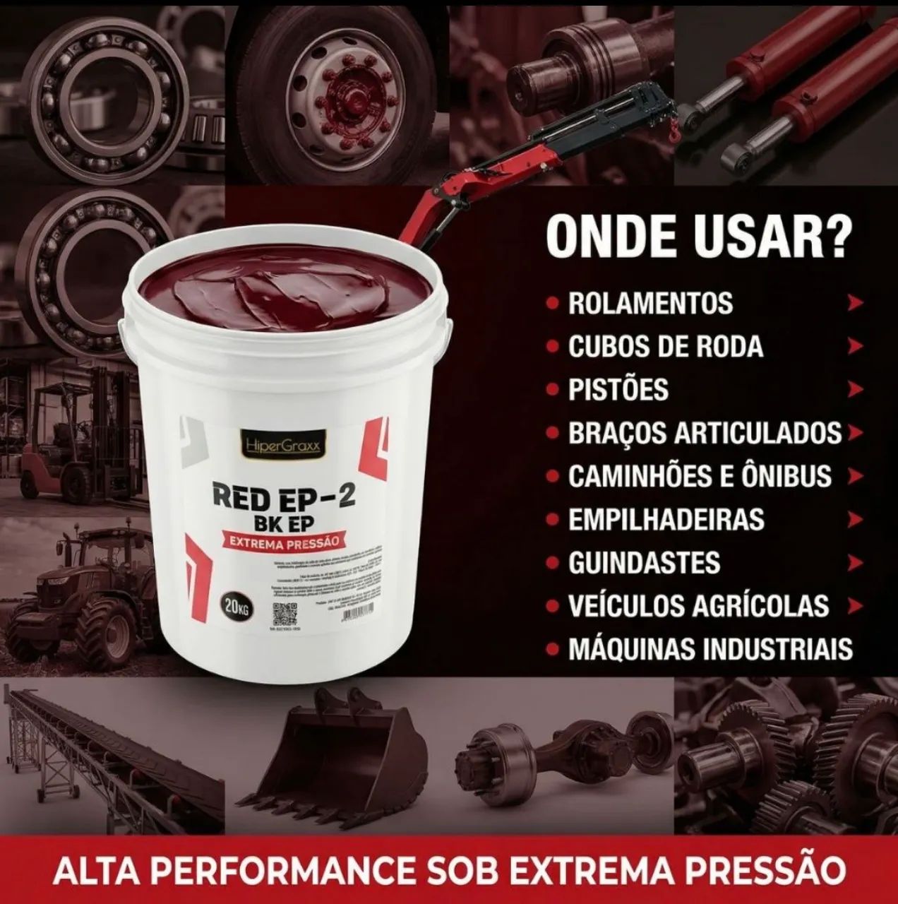 Graxa Lubrificante de Extrema Pressão HiperGraxx RED EP-2 - Balde 20kg - Foto 2