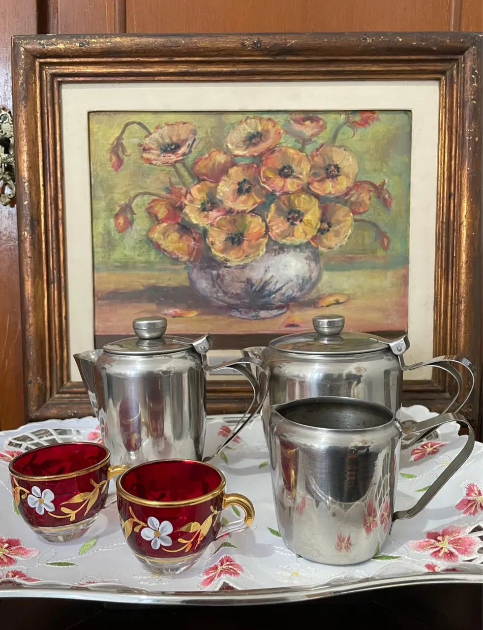 CONJUNTO DE CAFÉ INOX VINTAGE ACOMPANHA BANDEJA  - Foto 5
