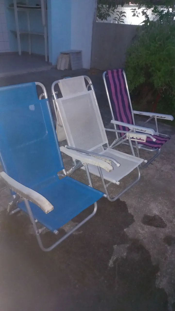 3 cadeiras de praia alumínio 