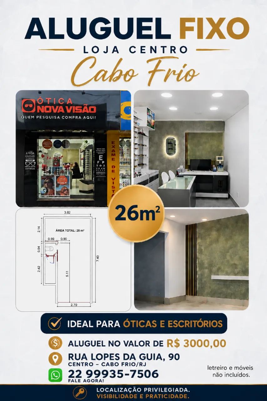 Alugo Loja centro de Cabo Frio, 26 m² - R$3000,00