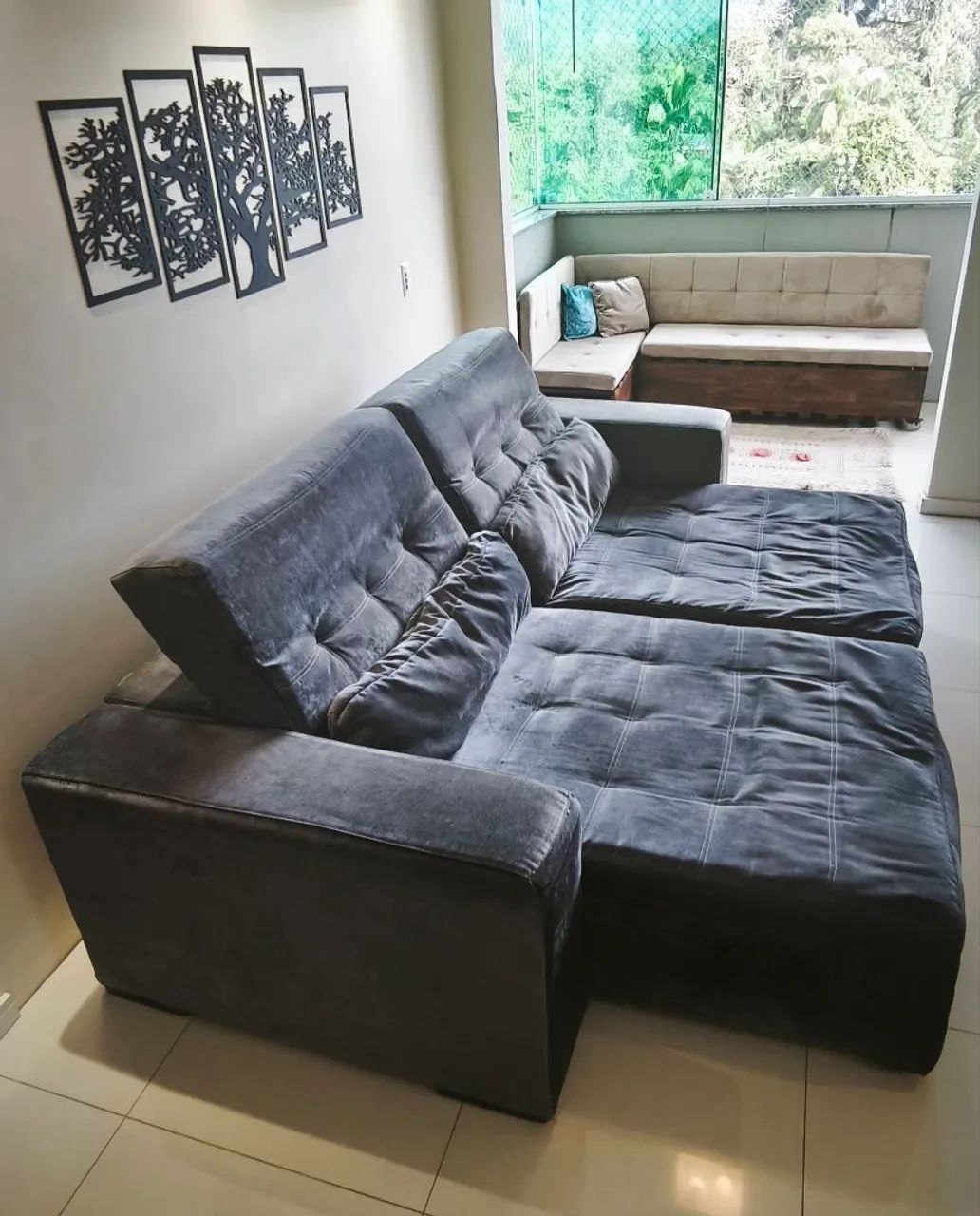 Sofá Retrátil e Reclinável - 2,30m (Cinza) - Foto 3