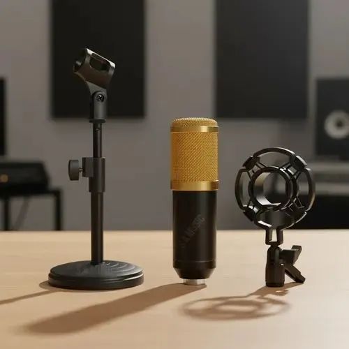 Microfone condensador e Suporte de mesa e cabos  - Foto 4