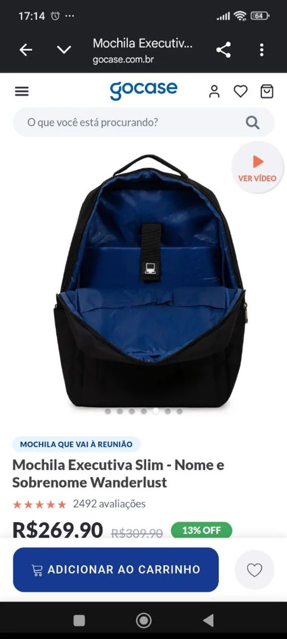 Mochila Executiva Slim Preta - Gocase