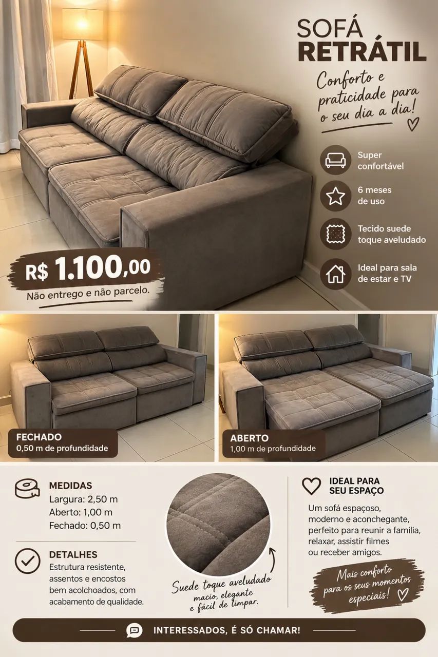 Sofá Retrátil e Reclinável
