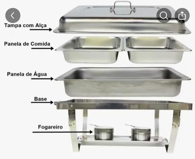 8295 - Rechoud Retangular 2 cubas de 6 lts (aço Inoxidável) / MARCA: IMPORT