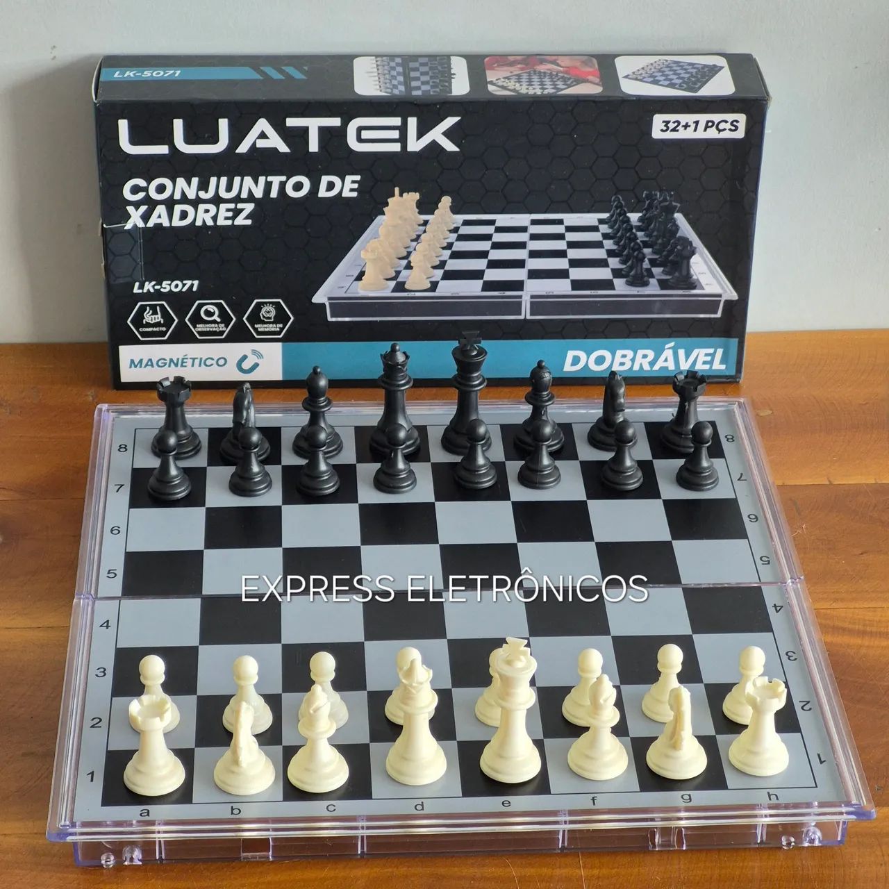 TABULEIRO DE XADREZ MAGNÉTICO 30cm DOBRÁVEL ACRÍLICO NOVO