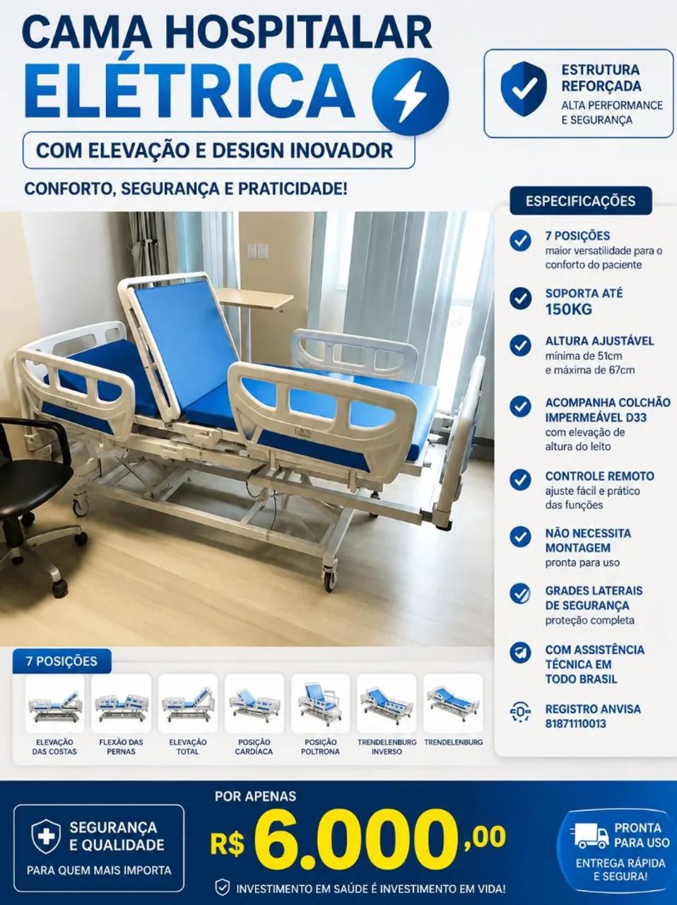 Cama hospitalar elétrica 