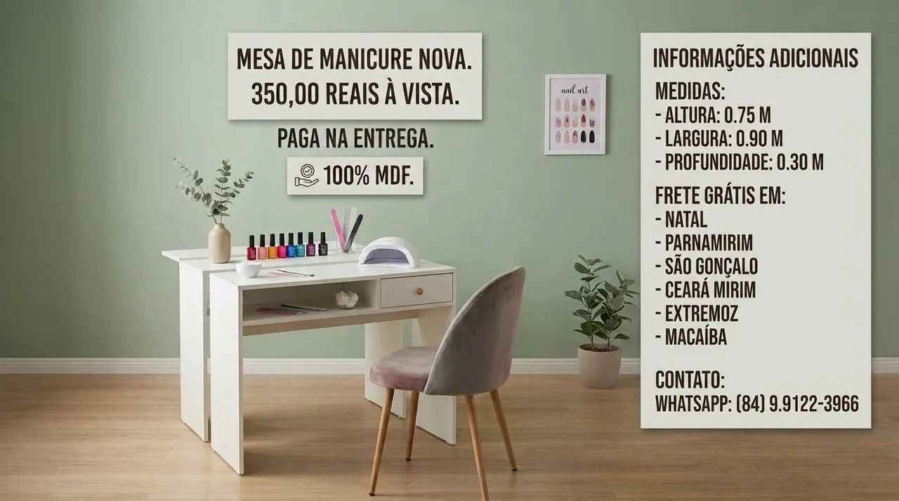Mesa de manicure nova, entrega grátis em Natal e grande Natal.
