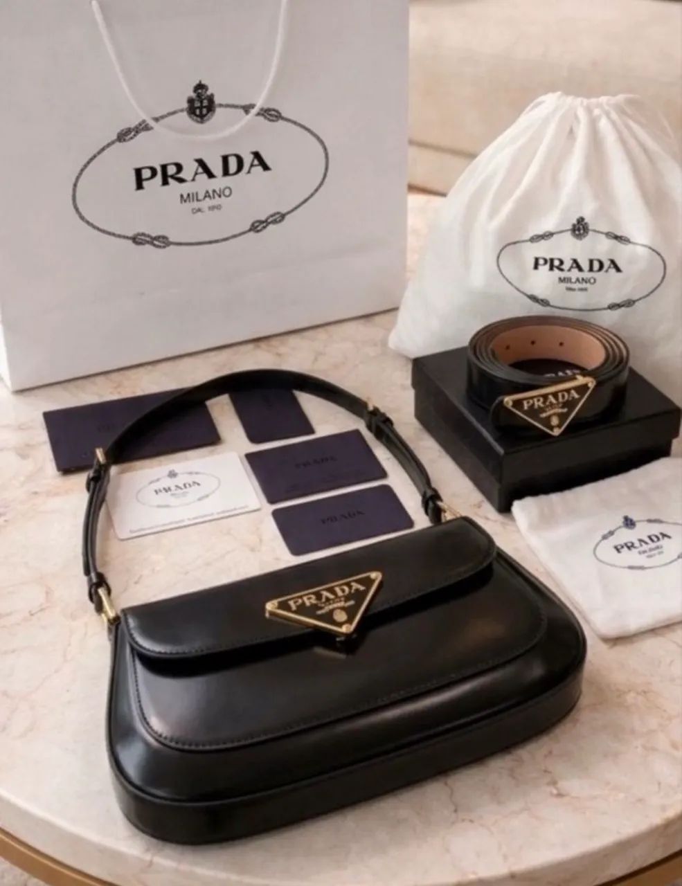 Bolsa Prada original preta com caixa e sacola 