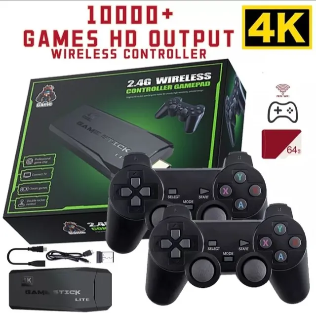 Console de videogame 2.4G duplo controlador sem fio Game Stick 4K 10000  jogos 64 32GB Retro Games para PS1/GBA - Loja Life Bit