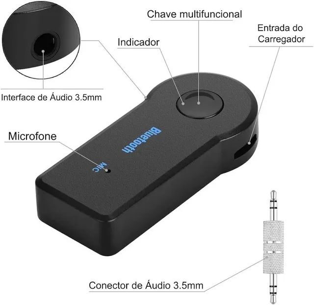 Transmissor De Musica Receptor Bluetooth P2 Adaptador Auxiliar para Carro - Foto 7