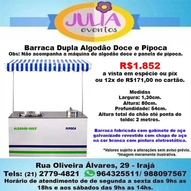 Barraca Dupla Algodão Doce e Pipoca - Sem máquina
