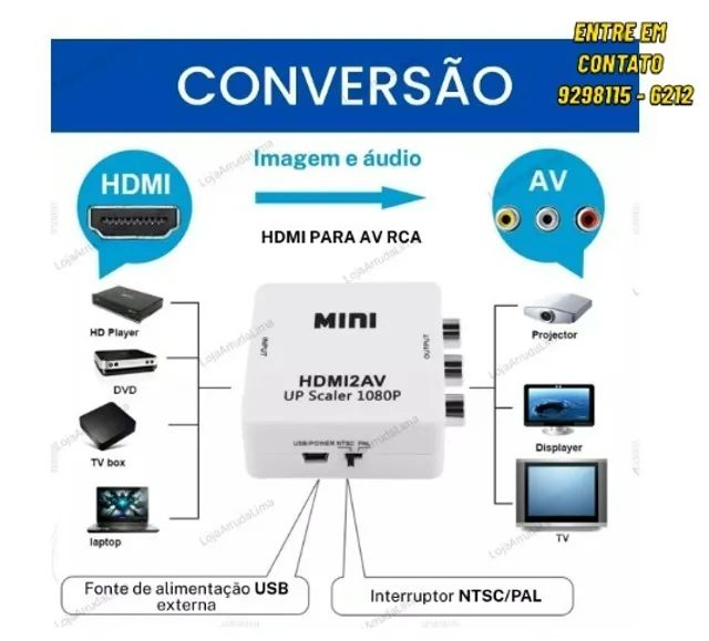 Conversor de Hdmi P/ Av Hd Video Full Promo-Entregas 9h as 22h - Foto 3
