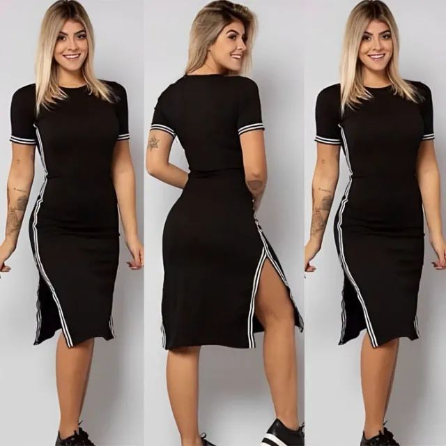 Vestido canelado com listra hot sale lateral