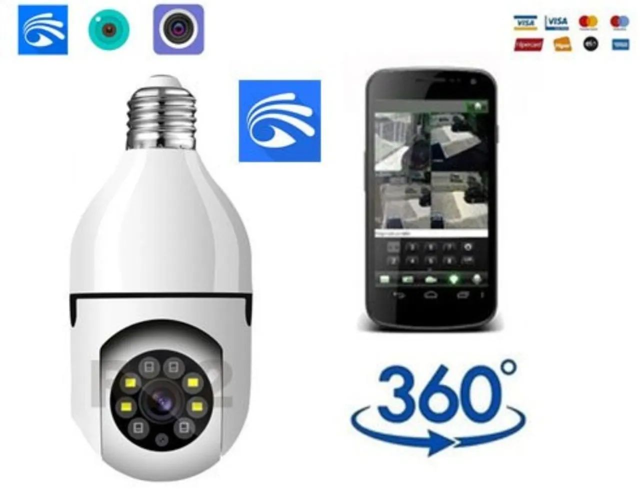 Câmera de Segurança Lâmpada 360, Visão Noturna, Áudio e Detecção de Movimento.