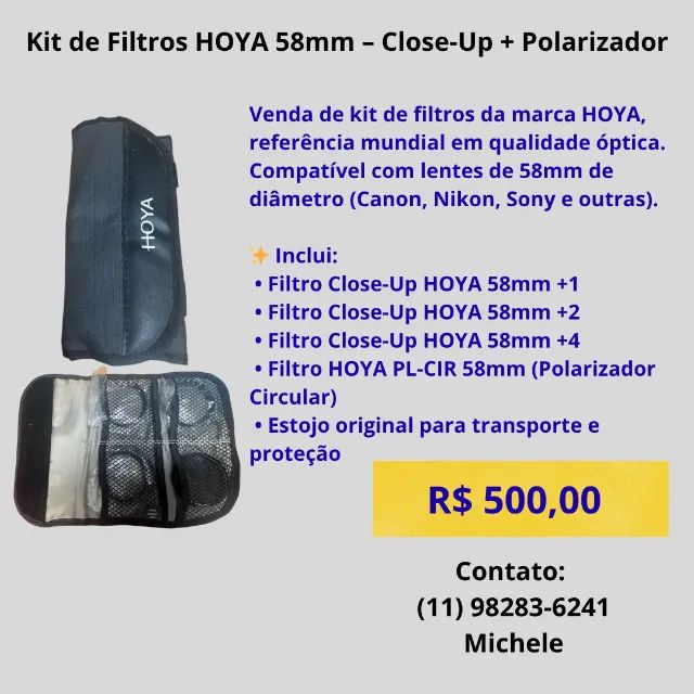 Kit de Filtros HOYA 58mm - Close-Up + Polarizador - BAIXOU PREÇO - Foto 2