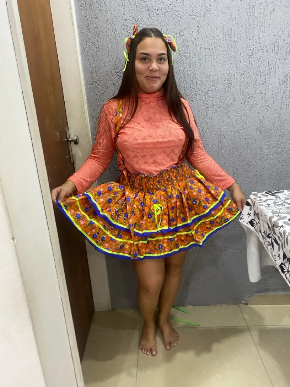 Roupa Junina - Vestido Verde e Saia e Blusa
