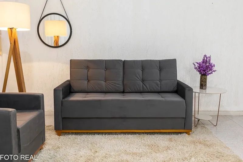 Sofá  Mônaco 3 Lugares + Poltrona Veludo Entrega Rápida - Foto 4