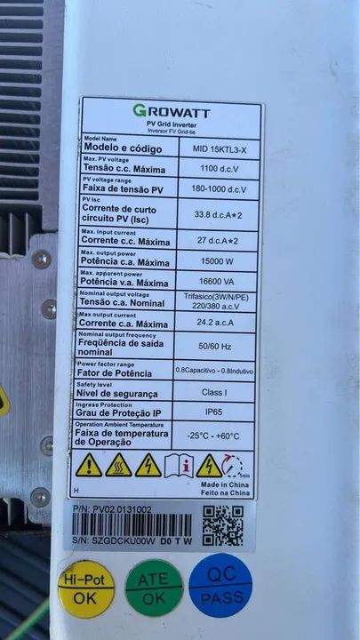 Inversor Solar Growatt 15kW - usado em bom estado - Foto 2