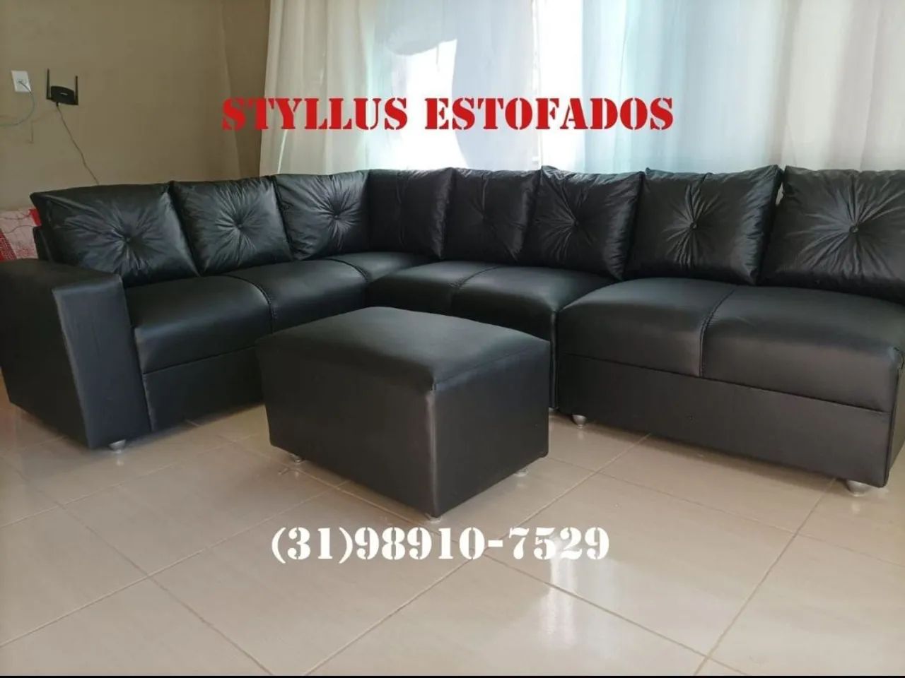 Sofá de canto no courino de luxo