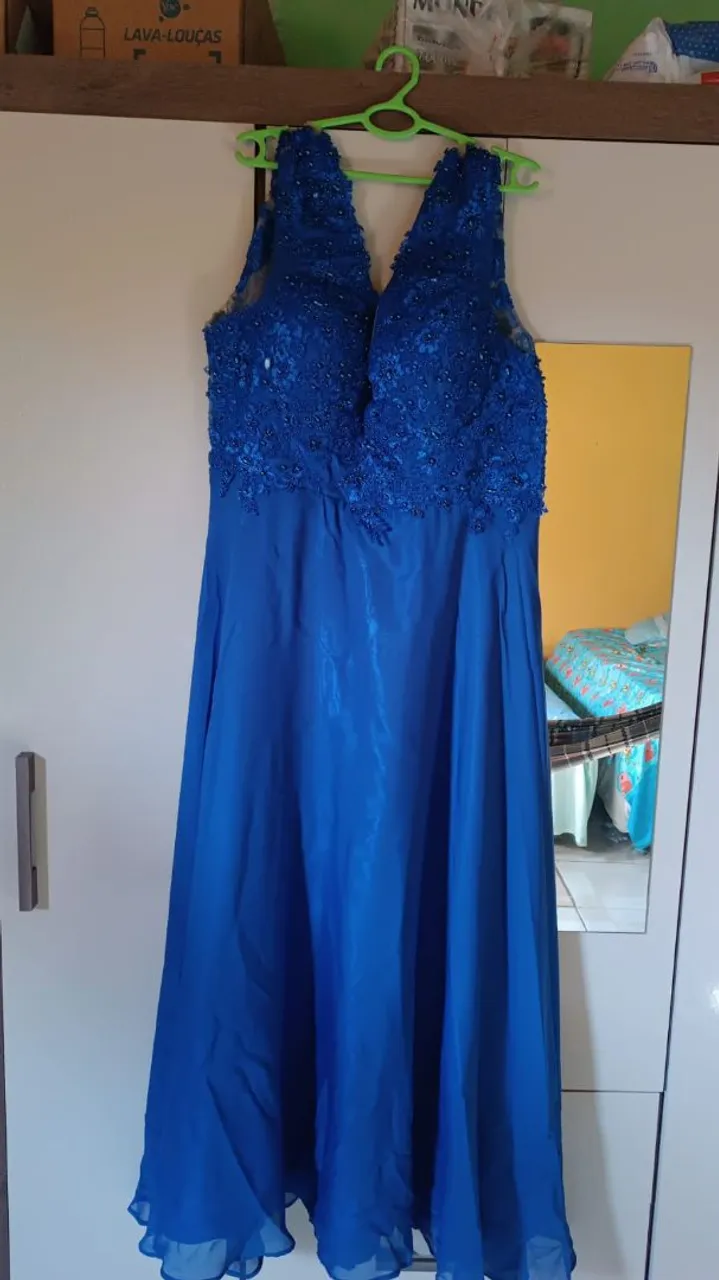 Vestido de Festa Azul Bordado