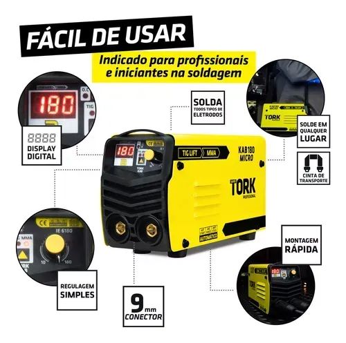INVERSORA TORK MMA 180 AMPERES KAB 180 MICRO 220V-Tork - Foto 3