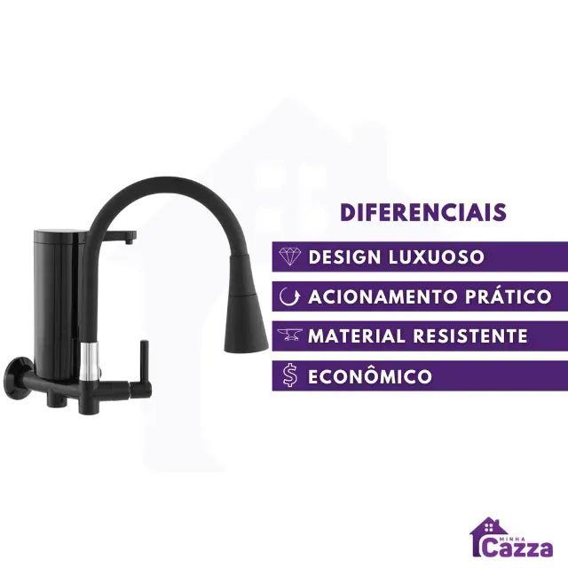 Torneira de Parede Gourmet Com Filtro Slim para Cozinha Preta  - Foto 5