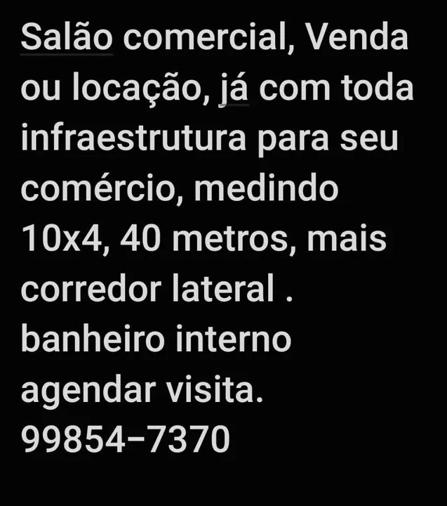 Salão comercial 10x4 com infraestrutura