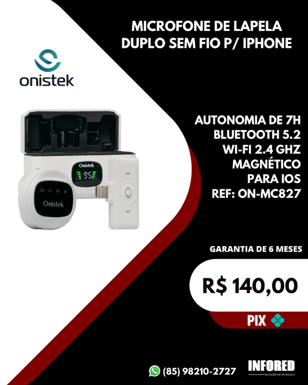 Microfone de lapela duplo sem fio para Iphone ON-MC827