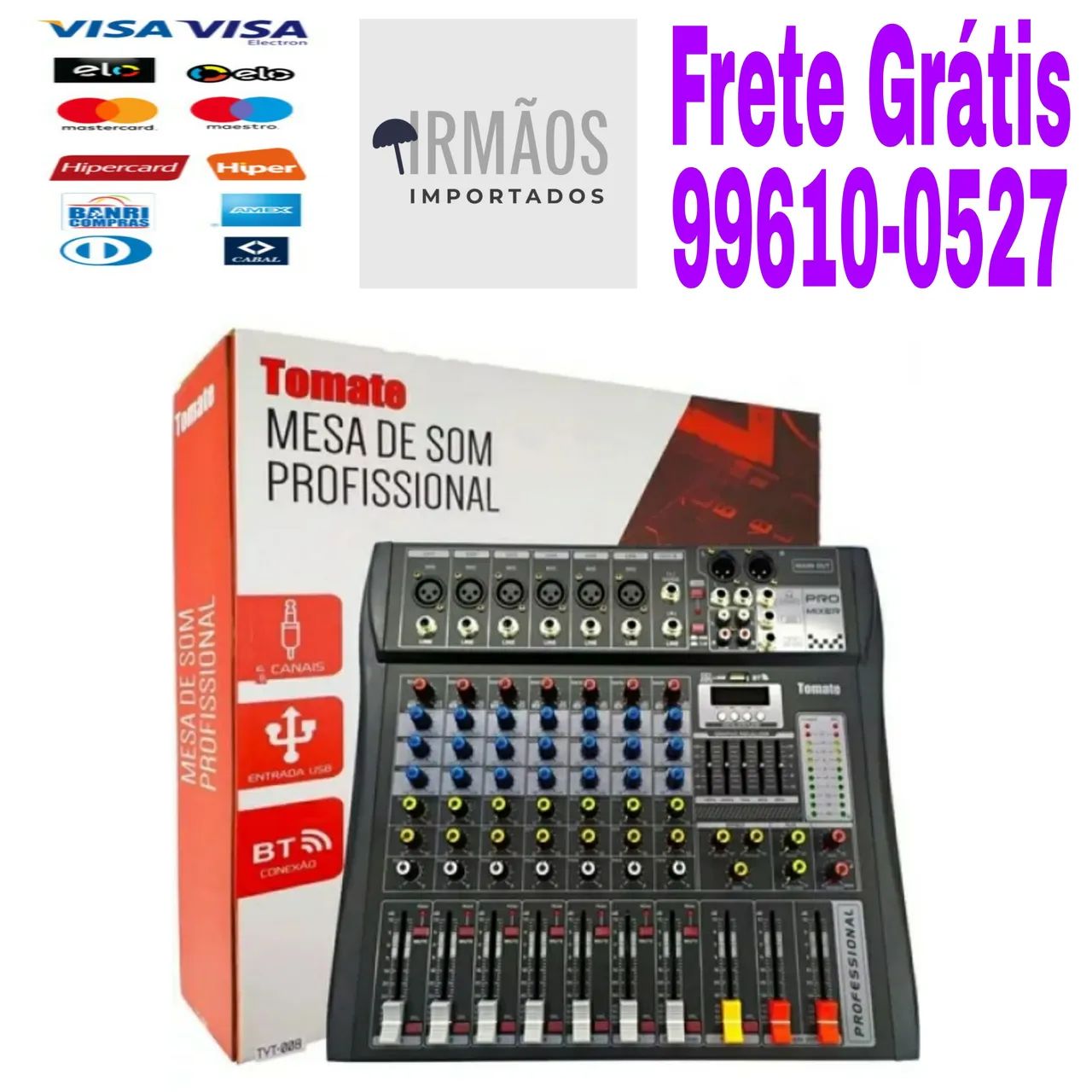 Mesa de Som 8 Canais Bluetooth Tomate tyt-008