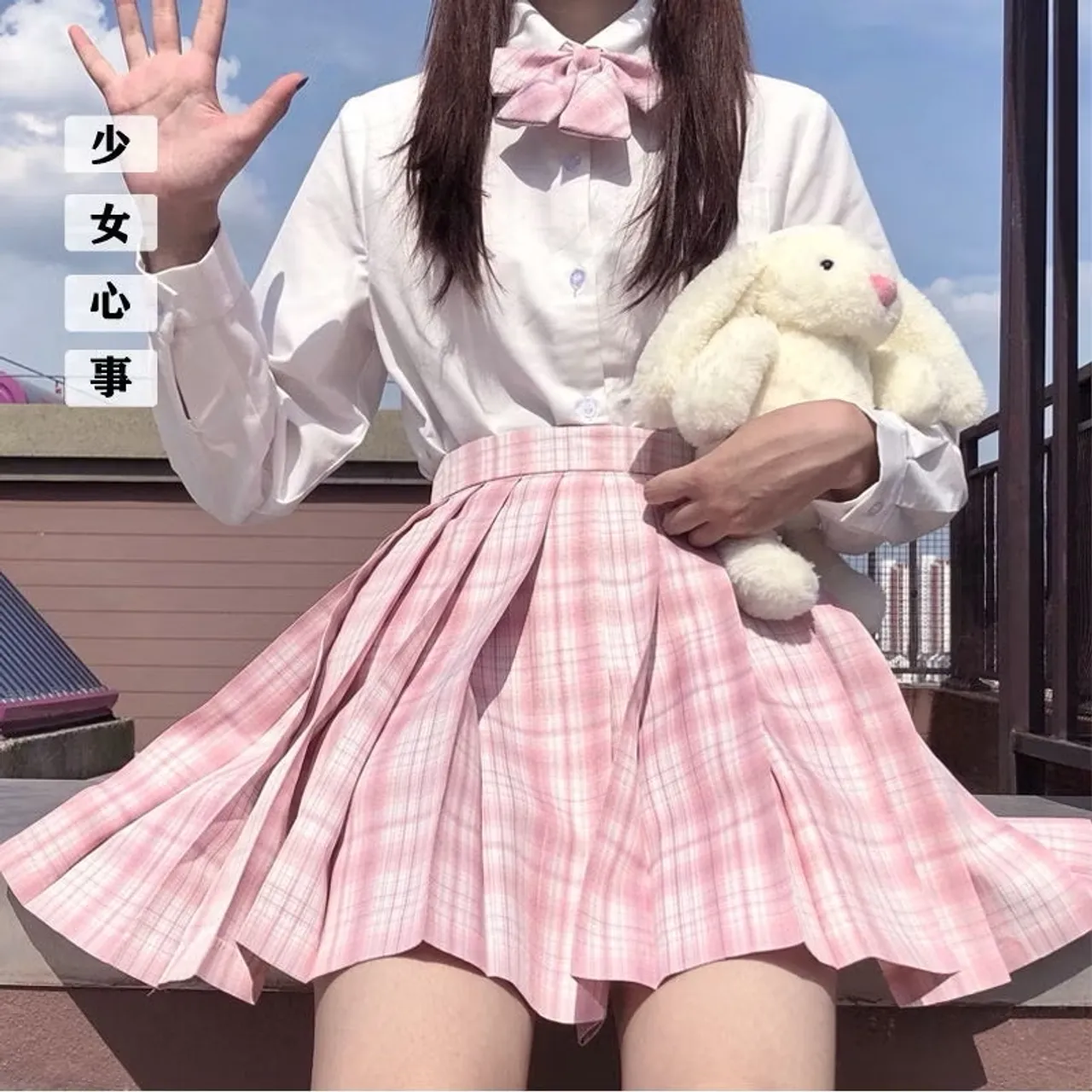 Saia Plissada Xadrez Rosa Kawaii
