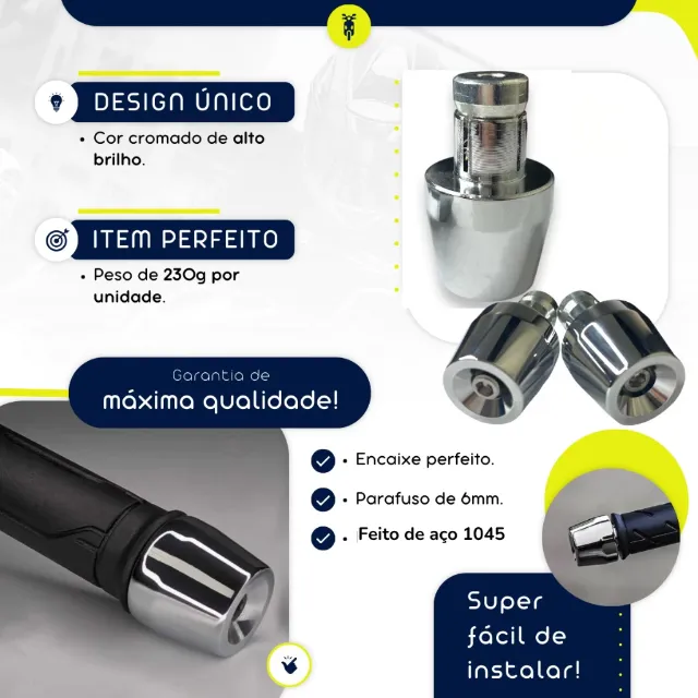 Peso de guidão cromado + Par de manopla
