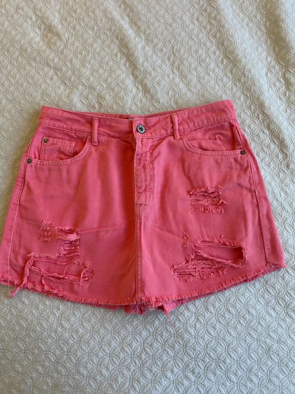 Short saia jeans Rosa