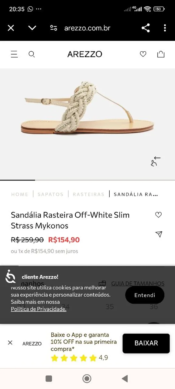Sandália Rasteira Off-White Slim Strass Mykonos