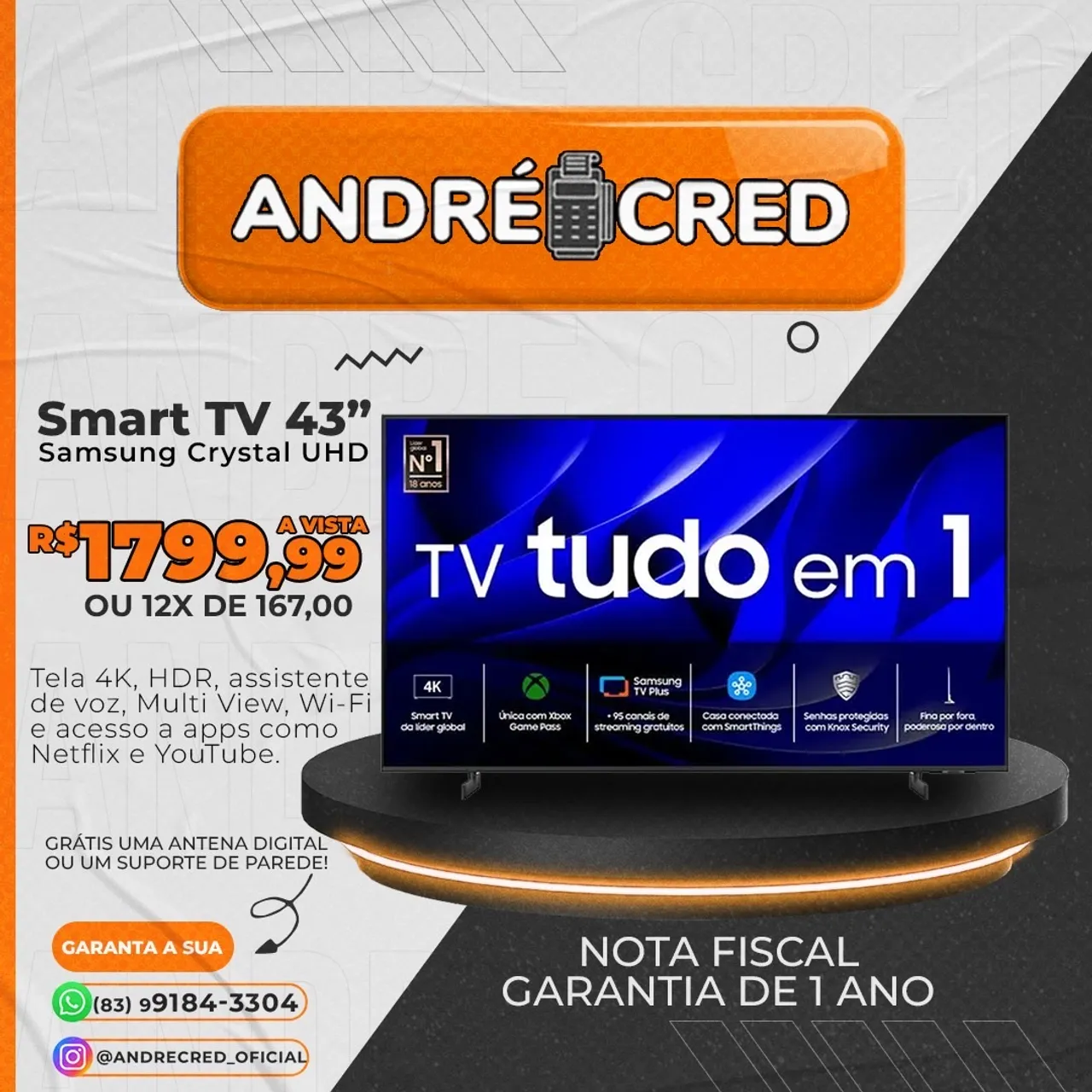 TV Samsung 43 4K Crystal UHD LED nova