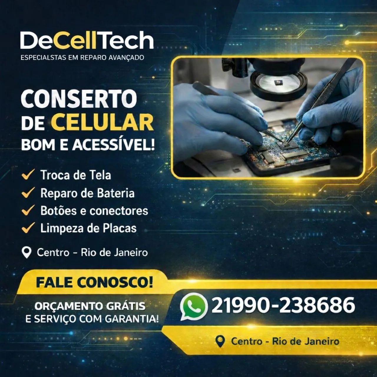 Na DeCellTech, cuidamos do seu celular com responsabilidade e preço justo.