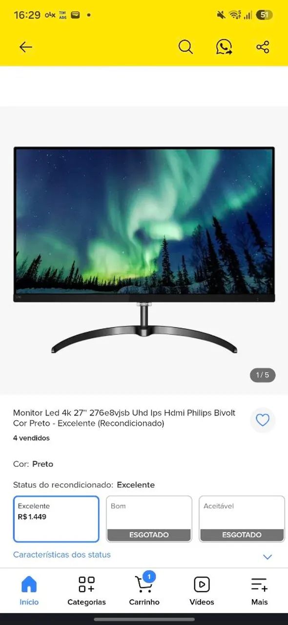 Monitor Philips 27" 4K UHD IPS - Modelo 276E8VJSB