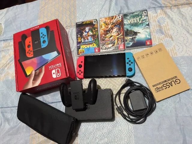 Nintendo Switch + 3 Jogos - Jogos de Vídeo Game - Santa Terezinha