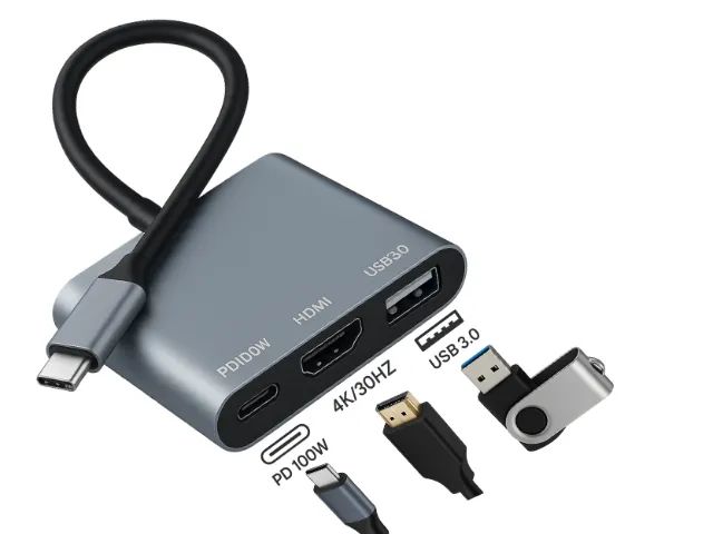 Adaptador Tipo-C para Tipo-C + Hdmi + Usb (Conversor 3 em 1)