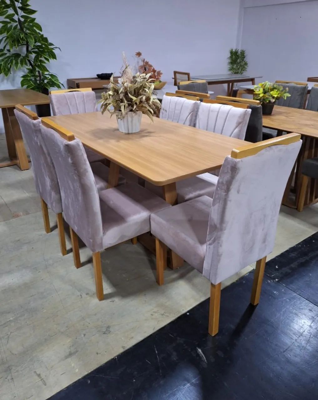 Mesa de Jantar com 6 cadeiras 1.60x90 com tampo de madeira