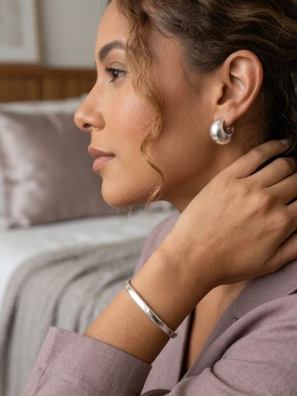 Conjunto bracele e brincos de prata
