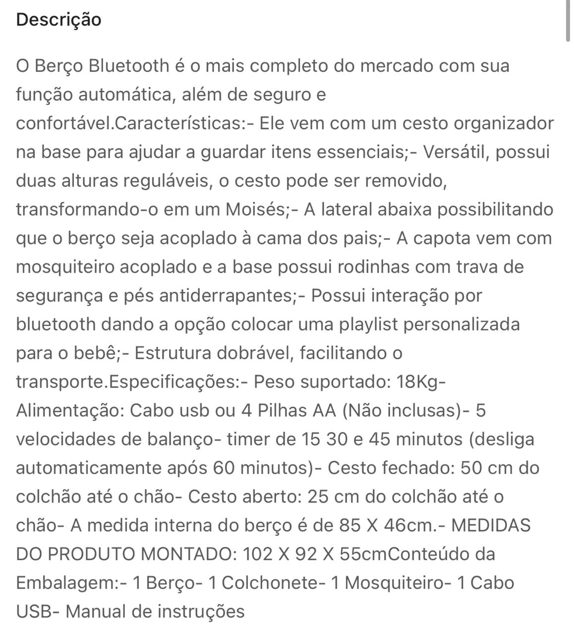Berço Balanço Automático Bluetooth Com Música Co-bed - Foto 5