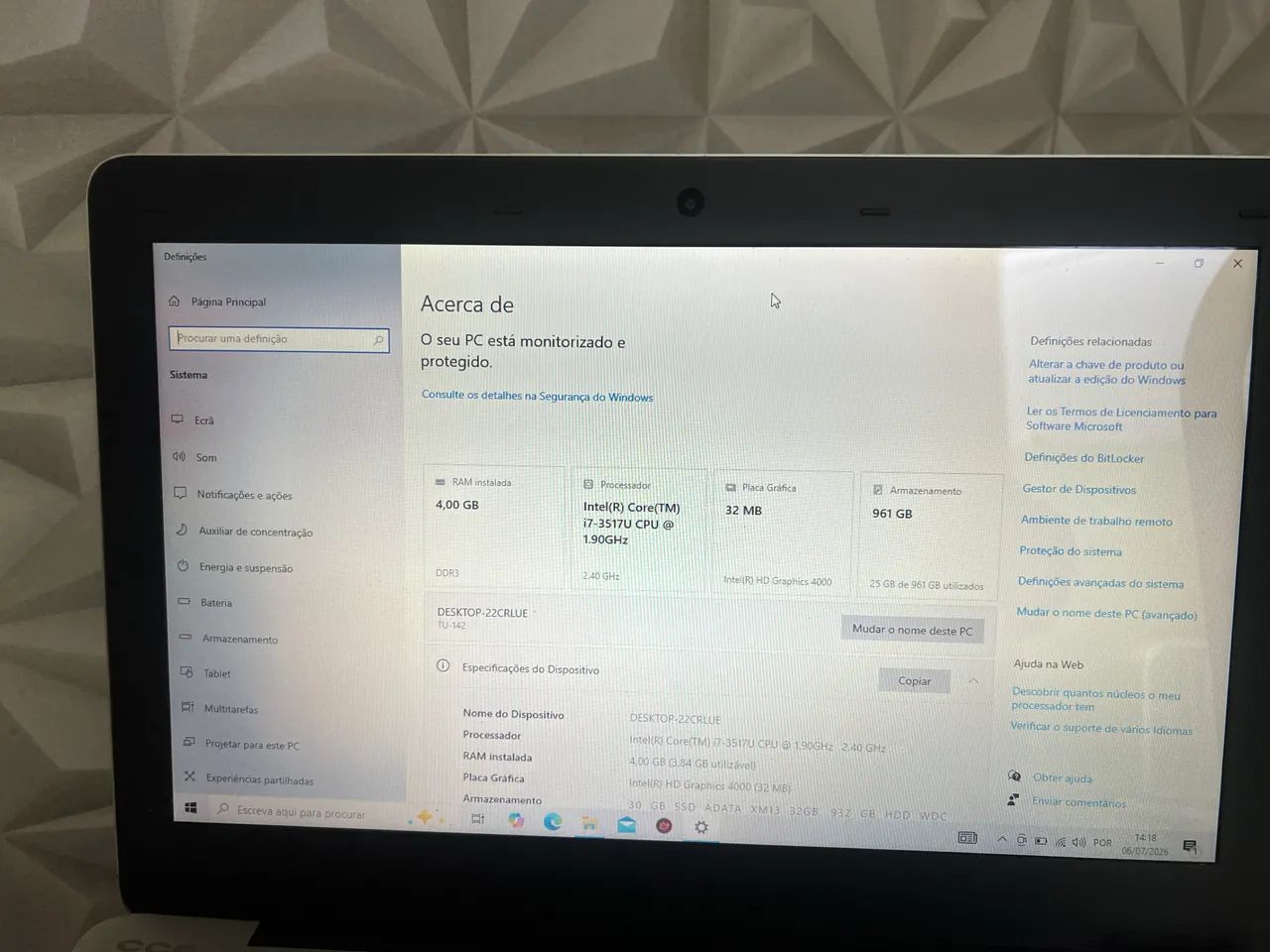 NOTEBOOK WIN - Intel Core i7 | SSD + HD | R$ 630,00 - Foto 4